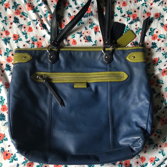 Blue and Lime Green Coach purse - Picture 1 of 11